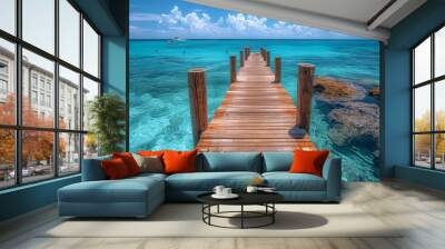 Travel concept. Tropical resort  Caribbean sea Jetty. Wall mural