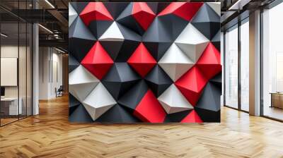 Using abstract red white and black colors, design a captivating geometric presentation Wall mural