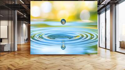 Water droplet close-up on water ring surface, natural concept, isolated with white highlights. Wall mural