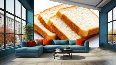 White background with isolated slices of sourdough bread, home baked bakery concept Wall mural