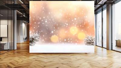 Winter landscape panorama with golden bokeh lights Wall mural