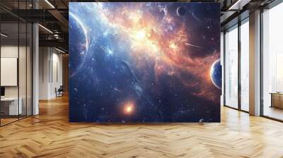 With planets and stars in the space background, with space and planets in the space background, with planets in the space with stars in the background Wall mural