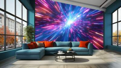 A bright blue and pink light with many different colors. The light is moving quickly and he is a burst of energy Wall mural