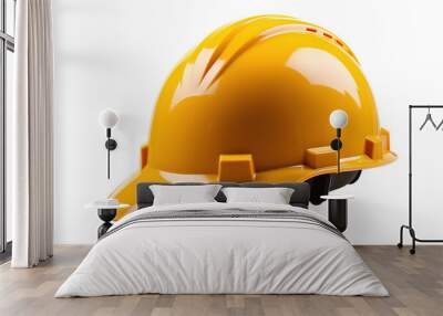 Bright Yellow Hard Hat Resting on a Clean Surface in a Modern Workshop Setting on Transparent PNG Background. Wall mural