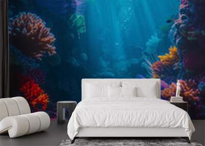 coral reef in the blue sea Wall mural