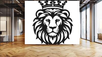 crown on lion head logotype vector silhouette isolated on white background Wall mural