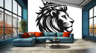 Lion in crown logotype vector silhouette on white background Wall mural