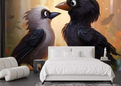 two birds on a branch Wall mural