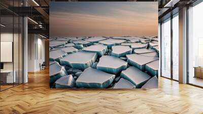 Cracked ice texture with icy formations. Wall mural