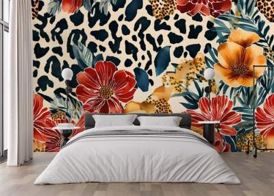 pattern with flowers painting on a wall Wall mural