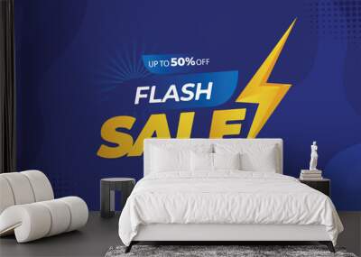 Flash Sale Banner UPTO 50%OFF  with Blue Colour background , Flash Sale Shopping Poster , Flash Sales banner template design for social media and website. Flash Sale campaign or promotion.
' Wall mural