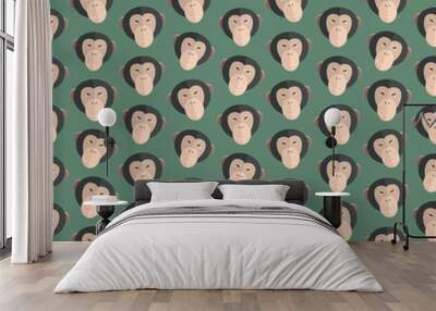 Seamless colorful background made  heads of monkeys  in flat des Wall mural