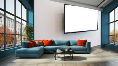 White blank screen television on concrete wall at living room. copy space for text on TV. Wall mural