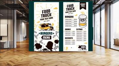 Hand drawn food truck menu template Wall mural