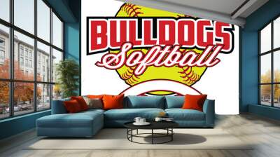 Bulldogs Softball Design With Banner and Ball is a team design template that includes a softball graphic, overlaying text and a blank banner with space for your own information. Great for advertising  Wall mural