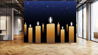 Candlelight Vigil is an illustration of many glowing candles with a midnight blue star filled background. Wall mural