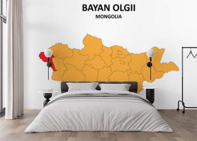 Bayan Olgii Map in Mongolia. Vector Map of Mongolia. Regions map of Mongolia. Wall mural