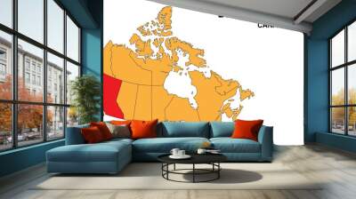 British Columbia Map is highlighted on the Canada map with detailed state and region outlines. Wall mural