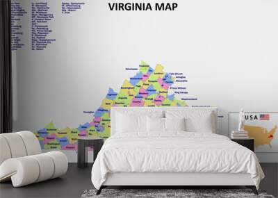 Virginia Map. District map of Virginia in District map of Virginia and color with capital. Wall mural