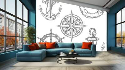 Hand drawn nautical illustrations. Wall mural