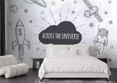 Hand drawn set of astronomy doodles. Wall mural