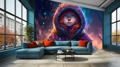 a painting of a little girl wearing a hooded jacket Wall mural