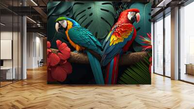 Macaw parrot bird in tropical jungle Wall mural