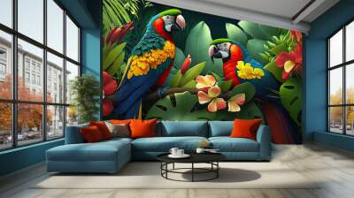 Macaw parrot bird in tropical jungle Wall mural