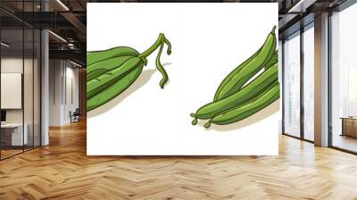 Set of cartoon green bean vegetable illustration, isolated on white background Wall mural