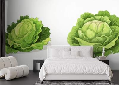 Set of cartoon lettuce vegetable illustration, isolated on white background Wall mural