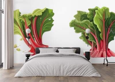 Set of cartoon rhubarb, vegetable illustration, isolated on white background Wall mural