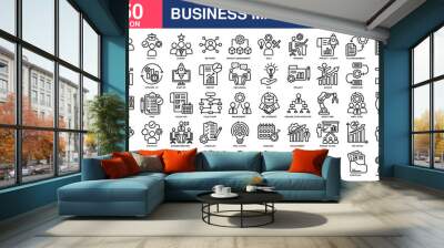 Business management icon collection set. Containing business, management, leader, development, report, employee, business and finance icon. Simple line vector. Wall mural