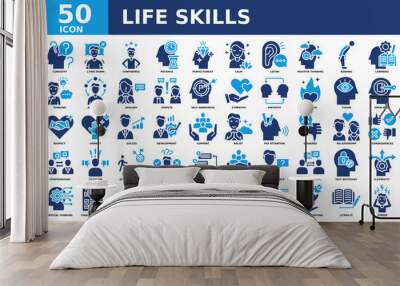 Life skills icon collection set. Simple color fill vector. Wall mural