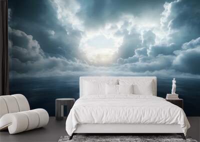 Dramatic Cloudscape Over the Sea 3D Illustration Wall mural