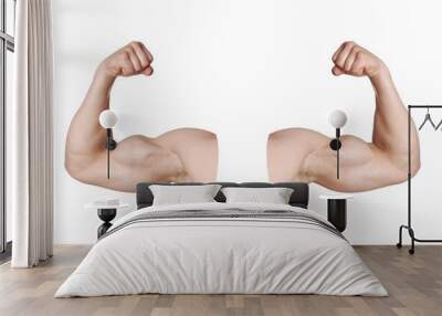 cut out male arms with flexed biceps muscles isolated on white Wall mural