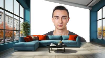 head and shoulder portrait of a handsome young man with short dark hair Wall mural