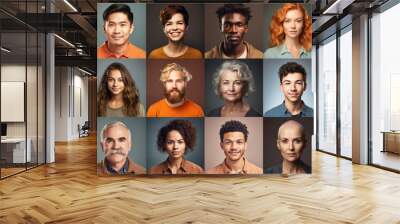 Headshot collection of diverse group of fictitious people of different gender age and ethnicity. Geneartive AI. Wall mural