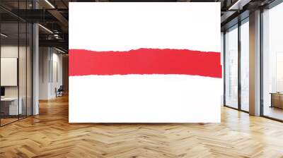 torn white sheet of paper with rough edges revealing red background with copy space Wall mural