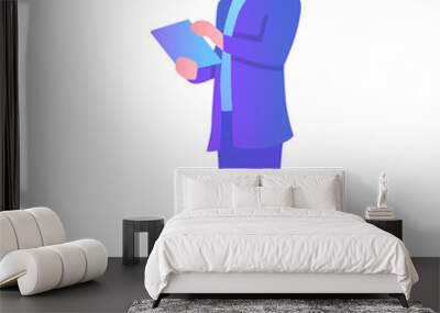 Businessman using mobile tablet flat vector icon Wall mural