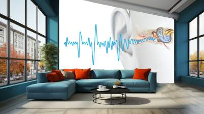 Human ear anatomy with soundwave, medically accurate 3D illustration  Wall mural