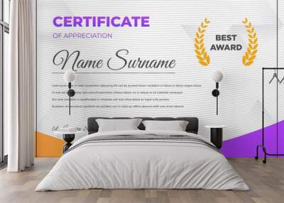 Certificate template with luxury and modern pattern suitable for diploma, conference, and honour. Vector illustration image Wall mural