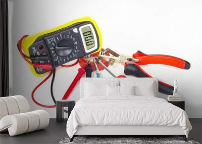 electrician tools on white background Wall mural