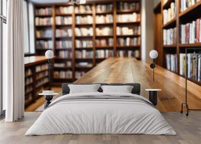 A blurred cozy library with shelves full of books and a warm, scholarly atmosphere Wall mural