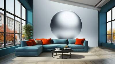 A smooth, silver 3D sphere reflects light and shadow, creating a glossy, almost pearl-like quality Wall mural