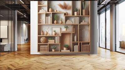 Empty wooden shelves offer versatile storage for books, décor, or anything you need to organize in your home or office Wall mural