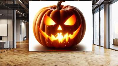 Glowing orange jack-o-lantern with eerie face isolated on black and white background spooky symbol of autumnal Halloween night Wall mural