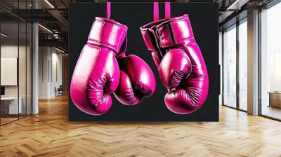 Isolated pair of pink leather boxing gloves on black background Wall mural