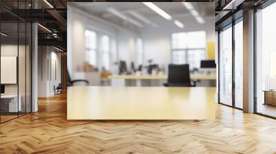 yellow blurred empty contemporary office interior with desk, chairs, and table for business meeting Wall mural