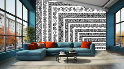 Vector set of corner brushes with traditional ethnic greek meander pattern Wall mural