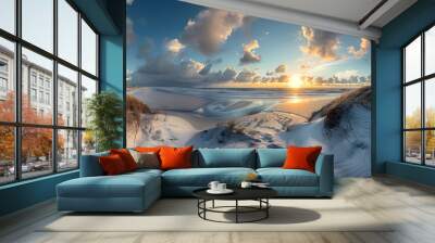 Panoramic view of a sunrise on the island of Sylt, Schleswig-Holstein, Germany Wall mural